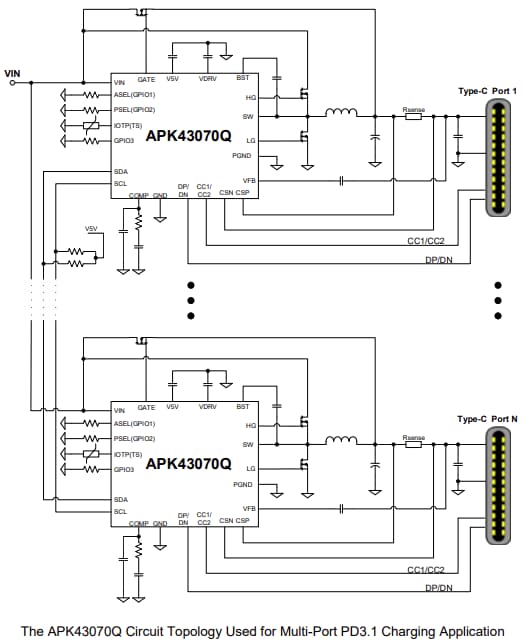 Application Circuit Diagram - Diodes Incorporated APK43070Q Single-Chip Synchronous Buck Controller